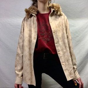 Vintage Tan Embroidered Faux Fur Suede Jacket!